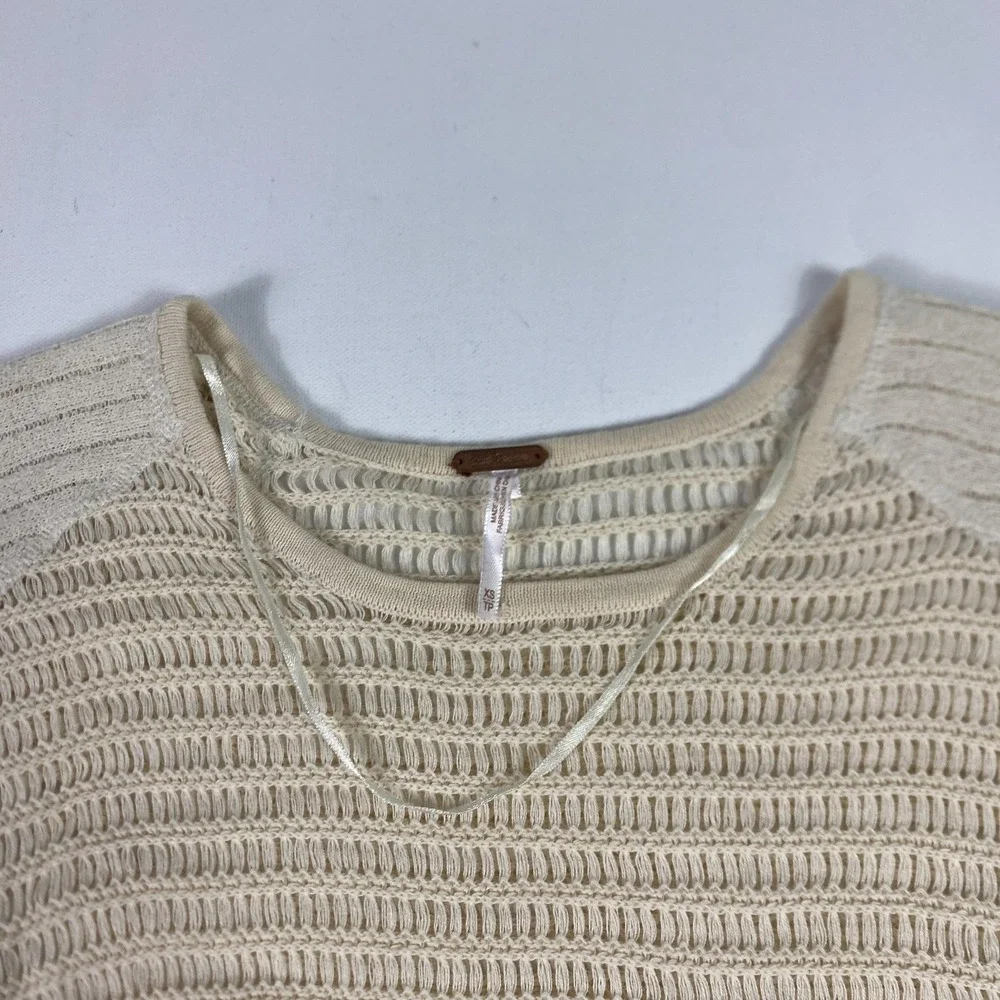 Free People Sweater Womens XS White Open Knit Ruffle‎ Bell Sleeve Boho Top
